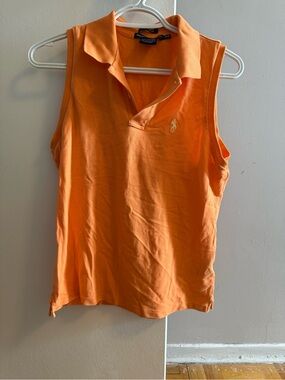 Ralph Lauren Orange Sleeveless Polo Tank with Embroidered Pony